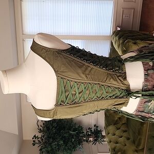 Multi Lace up Corset Khaki Green